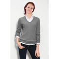 Ladies Acrylic Long Sleeve V-Neck Sweater - Gray